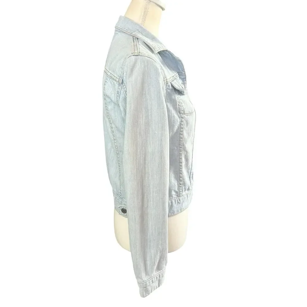 MK Michael Kors Jean Jacket Women Size XS Light Blue Stone Wash Button Up Denim